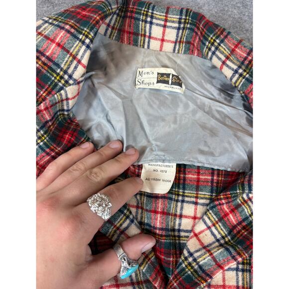 Vintage 80s Boston Store Milwaukee Plaid Wool Button Up Shirt Mens M Red Green - Picture 2 of 4